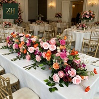 Chemin de table en tissu de soie artificielle fait main, avec roses blanches et gypsophile, pour la décoration de mariages, banquets et remises de diplômes