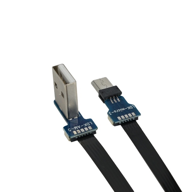90DEGREE UP/Down/LEFT/RIGHT Angled USB 2.0 Type-A Male to Micro USB 5Pin Male Data Flat Slim FPC Cable for FPV & Disk & Phone