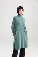 Ensemble de vêtements de sport modestes personnalisés avec logo OEM, vert, pour femmes musulmanes, tunique longue et pantalon, style de créateur, vêtements de sport islamiques