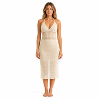 Robe midi en crochet pour femme, style halter, dos ouvert, tricot ajouré, paréo de plage, pour les vacances d'été, fabrication OEM sur mesure, vente en gros
