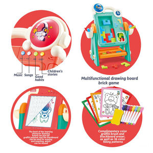 Mainan Edukasi 2 in 1 Papan Gambar Dua Sisi & Balok Puzzle dengan Suara, Meja Melukis untuk Anak-Anak - Product Image 4