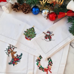 Tovaglioli Natalizi Ricamati a Mano in Misto Cotone e <span class=keywords><strong>Lino</strong></span>, Tovaglia <span class=keywords><strong>da</strong></span> <span class=keywords><strong>Tavola</strong></span> Festiva, 4 Stili <span class=keywords><strong>di</strong></span> Tovaglioli Stampati per Casa e Aereo - Product Image 6