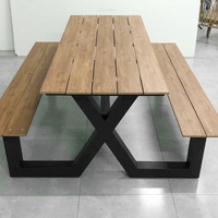 Ensemble de table à manger en plastique imitation bois rustique pour pique-nique, mobilier de patio, table d'extérieur avec banc