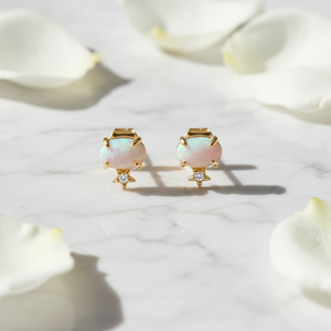 Gemnel, nouveaux bijoux en laiton plaqué or, bijoux en laiton plaqué or tendance, <span class=keywords><strong>opale</strong></span> ovale, zircon, boucles d'oreilles clous - Product Image 4