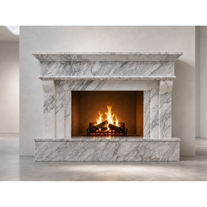 SH STONE Repisa <span class=keywords><strong>de</strong></span> Chimenea <span class=keywords><strong>de</strong></span> Mármol Statuario Venato Bianco Personalizada, Diseño Antiguo, Pulida, con Consolas Talladas a Mano para Villa - Product Image 1