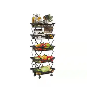 Kitchen rack floor-to-ceiling folding vegetable rack multi-layer sandwich vegetable and fruit basket home kitchen supplies