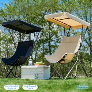 Chaise <span class=keywords><strong>de</strong></span> <span class=keywords><strong>camping</strong></span> portable pliable <span class=keywords><strong>l</strong></span>égère surdimensionnée avec auvent et poche latérale pour la pêche, le <span class=keywords><strong>camping</strong></span> et la plage - Product Image 1
