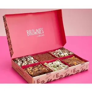 Custom logo design bakery cake box Deluxe Assorted Chocolate Brownie Box packaging box with divider for pastry shop