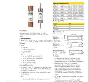 NON-1/8 Protection de base 250V NON Classe <span class=keywords><strong>K5</strong></span> et H Usage général Fusibles uniques à limitation de courant NON-600 - Product Image 3
