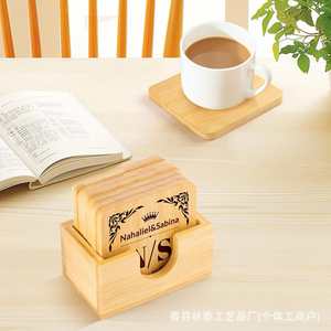 Bamboo Round <b>Coaster</b> Set With Custom Logo Personalized <b>Drink</b> <b>Coasters</b> For Home Bar Use - Product Image 5