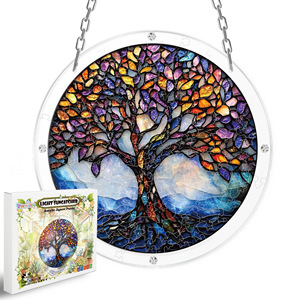Attrape-soleil en acrylique Arbre de Vie, puzzle rond, épaisseur 2 mm, pour fenêtre, jardin, décoration intérieure - Product Image 2