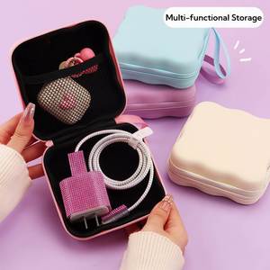 Personalized Engraved PU Leather Fashion Square Charger Storage <b>Bag</b> Custom Name Solid Color <b>Tech</b> Organizer Compact Anti-Fall - Product Image 4