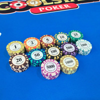 Jetons de poker en argile de Las Vegas de 4 cm, autocollants personnalisés de 3,3 mm, dénominations de 1 à 10 000, noyau métallique, fournisseur en gros de jetons pour clubs de poker