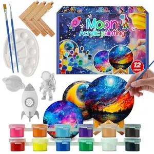 KHY lackieren Sie Ihren eigenen Mond Weihnachtsgeschenk Farbe DIY 3D UV Raum Mond Kunst-Kit für Kind Acrylfarbe Leuchten im Dunkeln Mal-Set