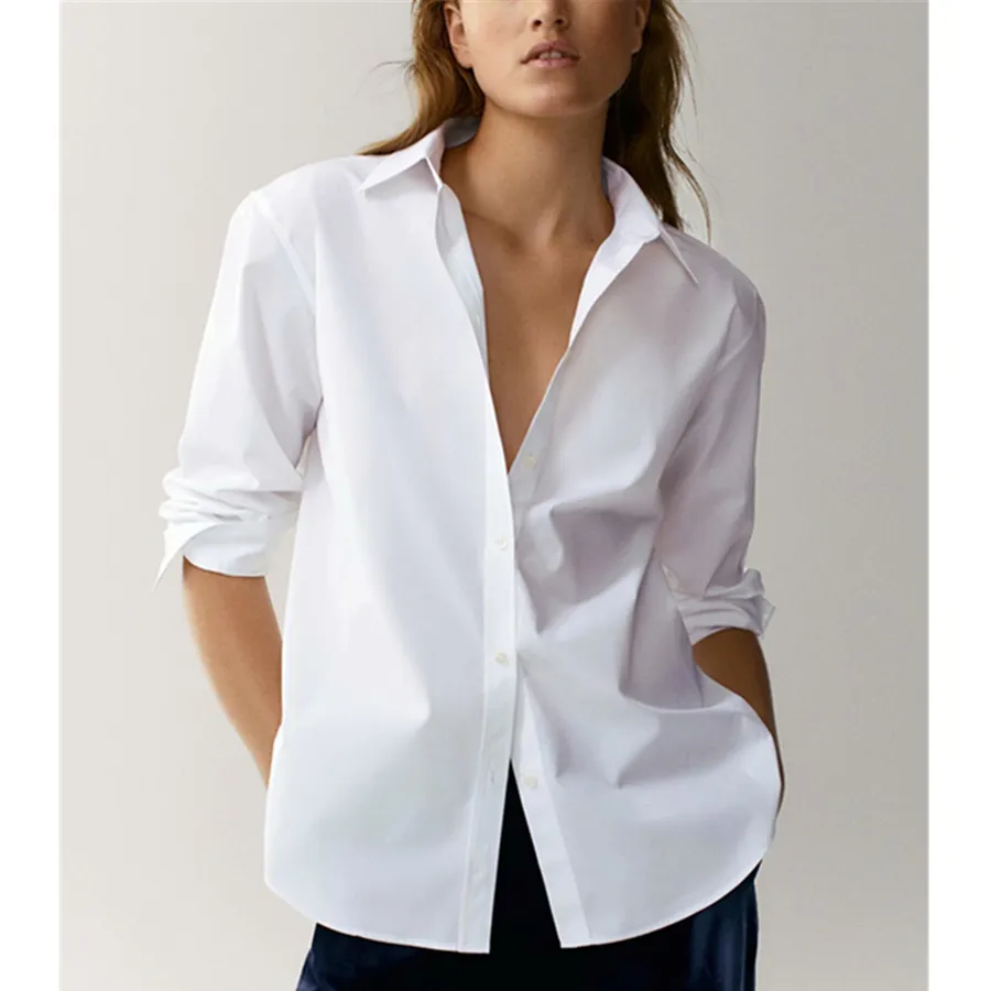 2023 Spring Autumn New Pure Color Ladies Blouse Simple Casual Fashion White Women's Shirt