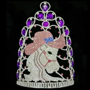 10 Inch Rhinestone Custom Cowboy Horse Tiara Pageant Crown