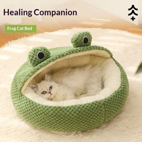 Lit pour chat en forme de grenouille, niche en peluche douillette et chaude pour intérieur, maisonnette mignonne pour chats, chatons et petits chiens, doux et moelleux