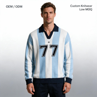 Pull en tricot à col en coton pour homme, manches longues, rayures graphiques, coupe décontractée, OEM ODM, vente en gros personnalisée