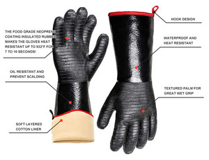 Noir 932 degrés chaleur résistant à l'huile imperméable néoprène <span class=keywords><strong>Barbecue</strong></span> isolation <span class=keywords><strong>barbecue</strong></span> four travail <span class=keywords><strong>protection</strong></span> <span class=keywords><strong>gants</strong></span> à manches longues - Product Image 2