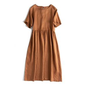 Personalizzi il caramello delle donne francesi eleganti semplici casuali 100% della tela Retro/vestiti neri della tela - Product Image 1