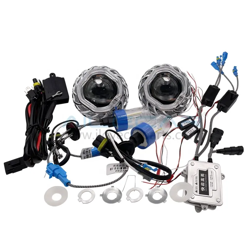 AILECAR-Kit de lente de proyector Bi Xenon, 55W, 2,5 pulgadas, H1, HID, con turbina cuadrada, LED Dual, lámpara de cabeza de ojo de Ángel, Retrofit