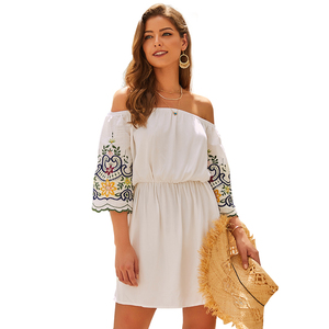 Personalizable Floral de <span class=keywords><strong>algodón</strong></span> de media manga de hombro Mini Casual <span class=keywords><strong>vestido</strong></span> bordado para <span class=keywords><strong>mujer</strong></span> - Product Image 4