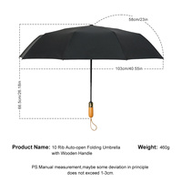 Parapluie pliant écologique anti-UV à ouverture automatique, 10 baleines, coupe-vent, haut de gamme, personnalisé avec poignée en bois