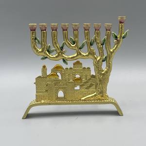 منارة أرضية كبيرة للسيناغوج مصنوعة من النحاس المصقول، هدية دينية بتصميم نجمة داود، منارة من البيوتر لعيد الحانوكا - Product Image 2