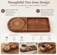 Plateau de service multifonctionnel en bois écologique de qualité alimentaire avec dessous de verre tressé pour la présentation de thé, de collations et de desserts sur le bureau