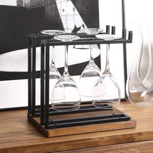 Wine Glass Rack Metal Wood 5-9 Stemware Storage Display <b>Tabletop</b> Floor Standing - Product Image 1
