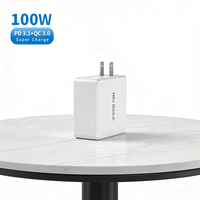 Cargador Rápido NIUBAILE 100W EU/US USB PD QC3.0, 1 Puerto USB + 2 Puertos Tipo-C, Material ABS Ecológico para Auriculares y Teléfonos Móviles
