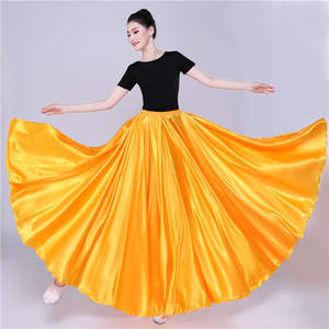 360 Degree Satin Skirt Belly Dance Women <strong>Gypsy</strong> Long Skirts Dancer Practice Wear Assorted Solid Purple Gold Dance Skirt - Product Image 2