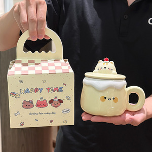 Cute and Creative Pudding Tumblers Back to School Birthday Gifts for Girls <b>Reusable</b> Ceramic with Lid Household Milk Coffee <b>Cups</b> - Product Image 6