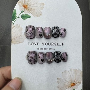 Uñas Postizas Rosadas Encantadoras al por Mayor con Pedrería 3D, Uñas Acrílicas Hechas a Mano, Uñas Postizas con Logotipo Personalizado - Product Image 4