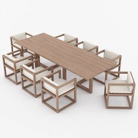 Ensemble de table et de chaises de salle à manger d'extérieur en alliage d'aluminium moderne avec coussins en mousse haute densité, rotin en PE pour jardin/patio