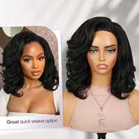 Perruques mi-longues 3-en-1 ondulées de 14 pouces avec texture Yaki épaisse – Vente en gros # Extensions de cheveux sans couture en fibres premium noires naturelles 1B