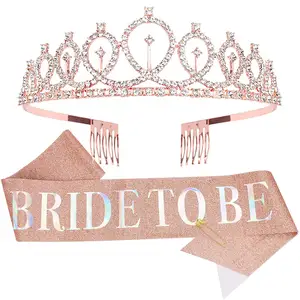 Set di accessori per feste in oro rosa Bride To Be Sash, diadema da sposa per forniture per feste di addio al nubilato per addio al nubilato