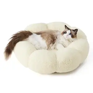 Нескользящий моющийся пушистый мягкий плюшевый успокаивающий милый цветок пончик круглый съемный чехол кровать для щенка и кошки для кошки глубокого сна