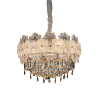 Lampu Gantung Kristal Bunga Mewah, Lampu Hias Kaca Berbentuk Bunga dengan Rumbai Kristal untuk Villa, Majlis, Ruang Makan, dan Hotel