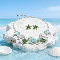 Parure de bijoux romantique sirène bleue avec collier hippocampe et étoile de mer, boucles d'oreilles pour femme, idéal pour la plage