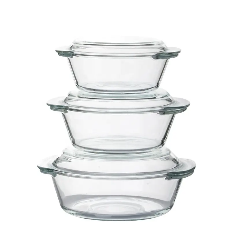 Cazuelas de vidrio de borosilicato, recipiente de vidrio transparente grande, seguro para horno