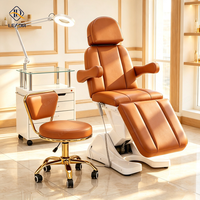 Lit de beauté de luxe blanc, lit à cils incurvé, table et lit de massage électrique, lit facial à 3 moteurs avec lumières, lit à cils rose