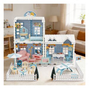 Modern <b>Plastic</b> PVC Doll House <b>Play</b> Set Bedroom <b>Kitchen</b> Bathroom Balcony Furniture Pretend <b>Play</b> Gift for Children Family Home - Product Image 1