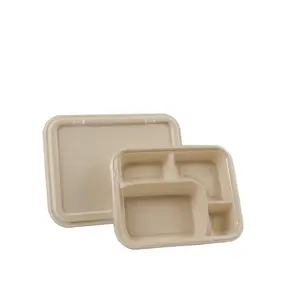 Biodegradable disposable cutlery lunch tray with leak-proof bento lunch box and lid to pack take-out paper custom