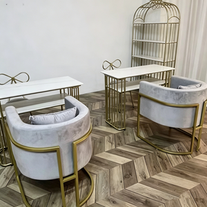 Modern Marble Manicure Table Set with <b>Pink</b> Velvet Chair and Gold <b>Frame</b> for Nail Beauty Salon Furniture - Product Image 4