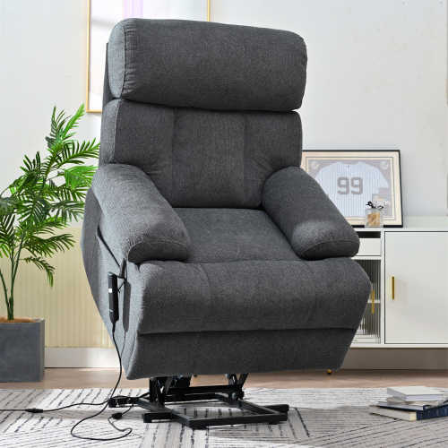 Dark Gray FCJ Oversized Power Lift Recliner Chair Remote Control Elderly Seniors Home Theater Seating Fabric Reclining Sofa Side