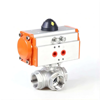 Vanne à boisseau sphérique électrique à trois voies DN25 en laiton à plateforme haute de type T, avec cylindre à double action OEM pour eau haute température, certifiée CE