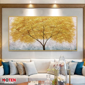 Pintura al Óleo Abstracta Decorativa Moderna con Hojas Doradas, Pintada a Mano, con Escena de Árbol, sobre Lienzo, para Decoración de Pared Interior, Tamaño Personalizado - Product Image 4