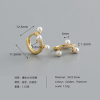 Accessoires de bijoux fins Boucles d'oreilles en perles Boucles d'oreilles en argent sterling 925 Zircon Pave Circle Pearl Hoop Boucles d'oreilles