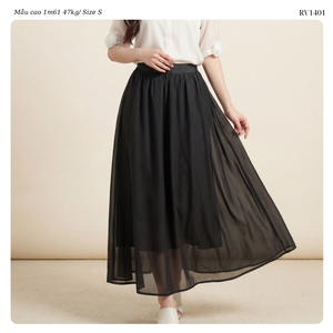 Jupe longue unie taille haute pour femme, décontractée, ample, évasée, coupe trapèze, avec superposition transparente, style maxi, pour la vente en gros - Product Image 2